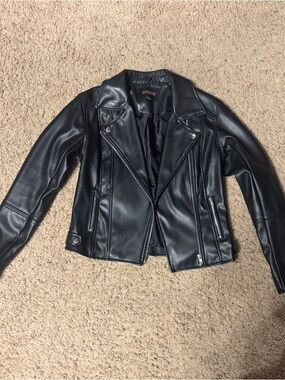 Ambiance Black Faux Leather Moto Jacket for Women